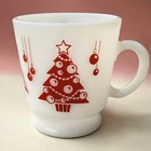 Hazel Atlas Egg Nog Mug Cup Milk Glass Red Christmas Tree 8oz Vintage 1950s EUC