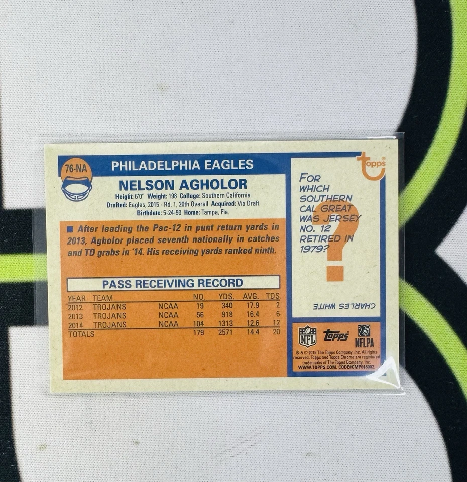 2015 Topps Chrome 1976 Football Refractor /99 Nelson Agholor #76-NA Rookie RC - Image 2 of 2