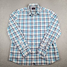Untuckit Shirt Mens Large Blue Plaid Wrinkle Free Long Sleeve Button Up Business