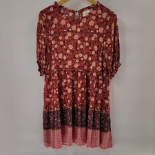 Knox Rose Mini Shift Dress Size Medium Pink Floral Tiered Short Sleeve Flowy