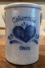 1988 Rockdale Union Stoneware, Handmade Handled Crock, Columbus, Ohio