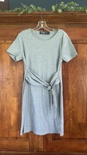 YOINS Gray Knit T-Shirt Dress M Belted Buckle Round Neck Short Sleeve Knee