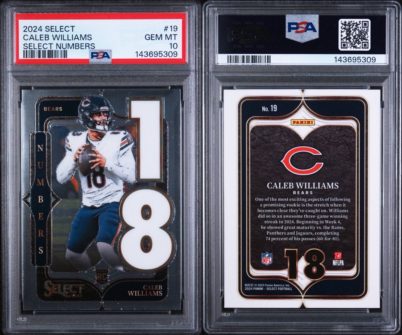 PSA 10 2024 Panini Select - Select Numbers Caleb Williams #19 (RC) Bears GEM view 3