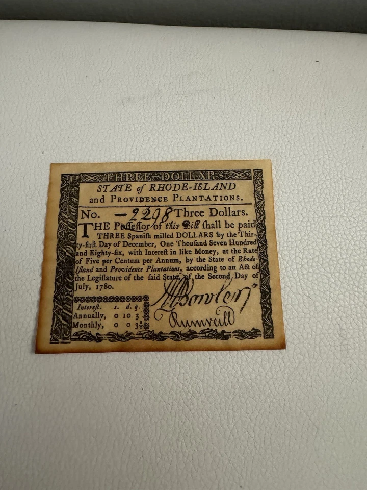 Rhode Island Colonial Currency 1780 Note Rare Reproduction Vintage Collectible - Image 3 of 4