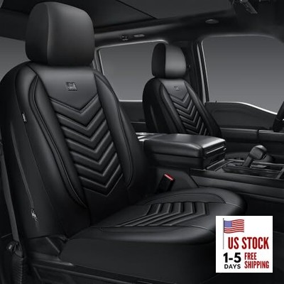 CAR PASS 3D Foam Faux Leather Car Seat Covers Front Two Front Black
