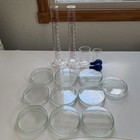 Lot Of Laboratory Glass Graduated Petri Culture Dishes, Pipettes, Cylinders — photo 1