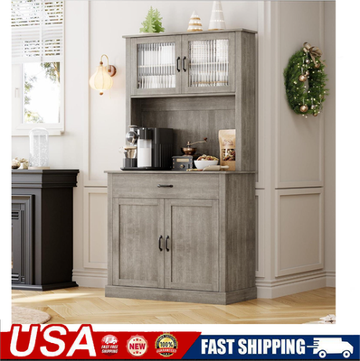 #ad 71quot; H Tall Kitchen Pantry Cabinet W Microwave Stand amp; Coffee Bar Wooden Cabinet $159.99