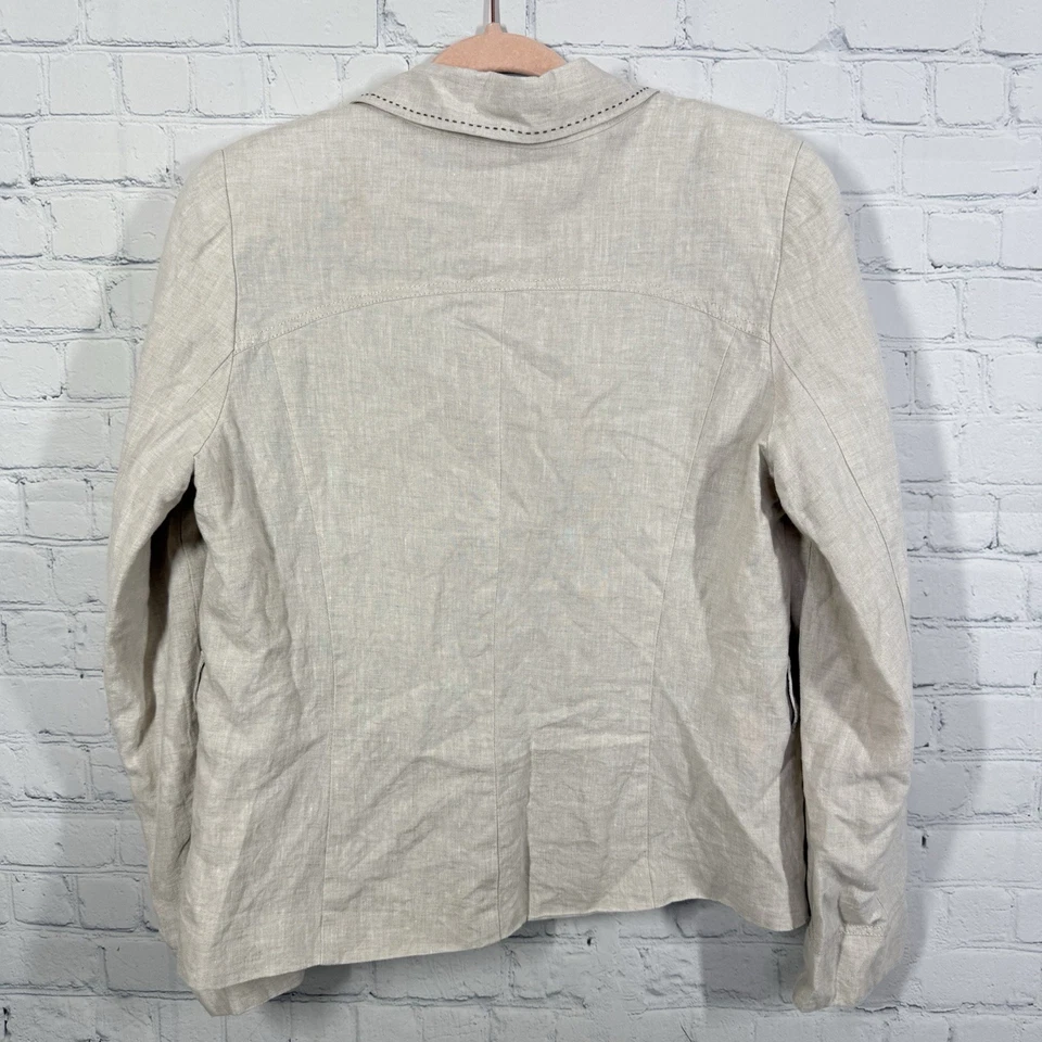 Blazer Kim Rogers de lino para mujer talla 14 grande beige botón gasa costera Lagenlook Foto 4 de 4