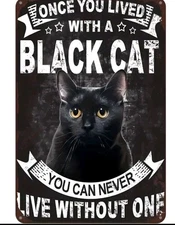 Retro Black Cat Metal Wall Sign 12x8 Vintage Aluminum Art Indoor Outdoor Plaque