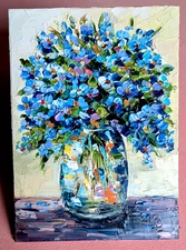 Forget-Me-Not Original OIL Impasto PAINTING Flower Impressionism 7"x 5"