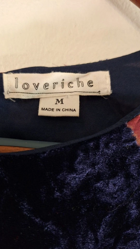 LOVERICHE Velvet Burnout Tunic Top Sz M Dark Floral Boho Western Fairy Grunge - Image 3 of 4