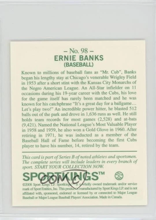 2008 Sportkings Series B Mini Ernie Banks #98 HOF - Image 2 of 2