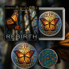 2025 Silver Eagle Mosaic Butterfly "Rebirth" 1oz Colorized .999 Silver Coins