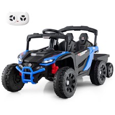 12V Battery Powered Ride On Tractor with Parent Remote Control-Black and Blue -