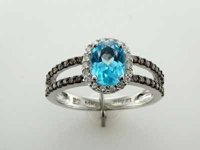 LeVian 14K Weißgold Cocktail Ring mit 1,56 TCW Blautopas & Diamant - Größe 5