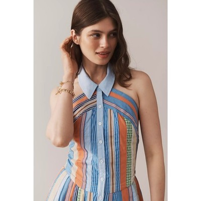 New Anthropologie Maeve Collared Halter Midi Shirt Dress $188 SIZE 4  Striped | eBay