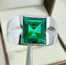 Green Emerald Gemstone Men's 925 Sterling Silver Ring Handmade Engagement Ring