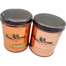 Vintage Set of 2 Cherrydale Farms Cashew Butter Crunch Collectible Copper Tins