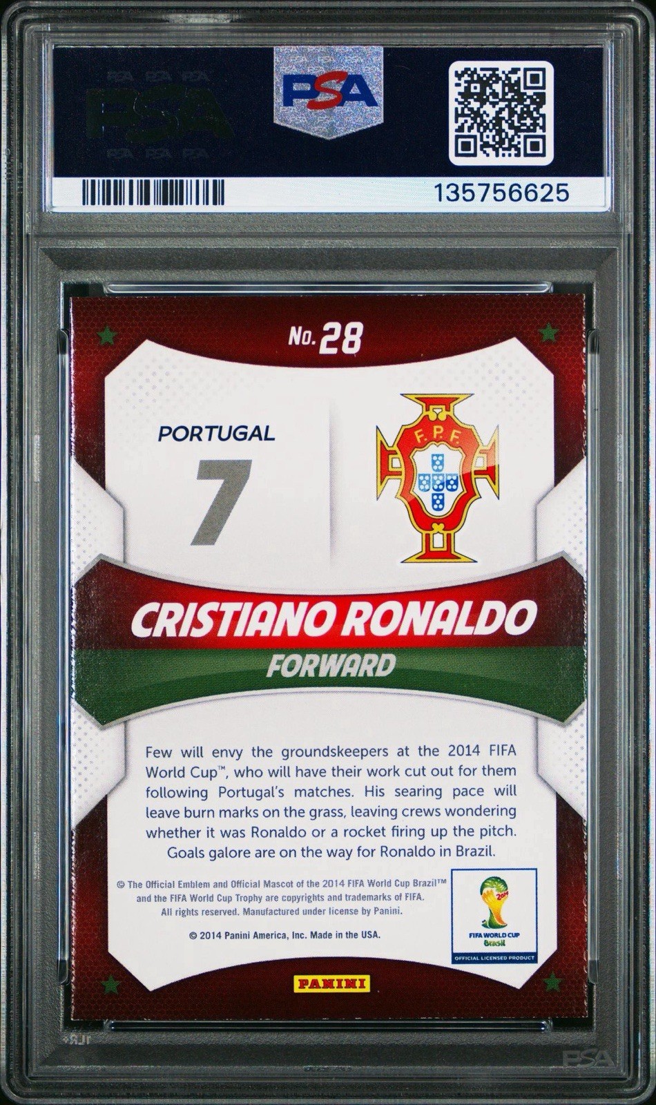 2014 Panini Prizm World Cup - Stars Cristiano Ronaldo #28 PSA 8 view 2