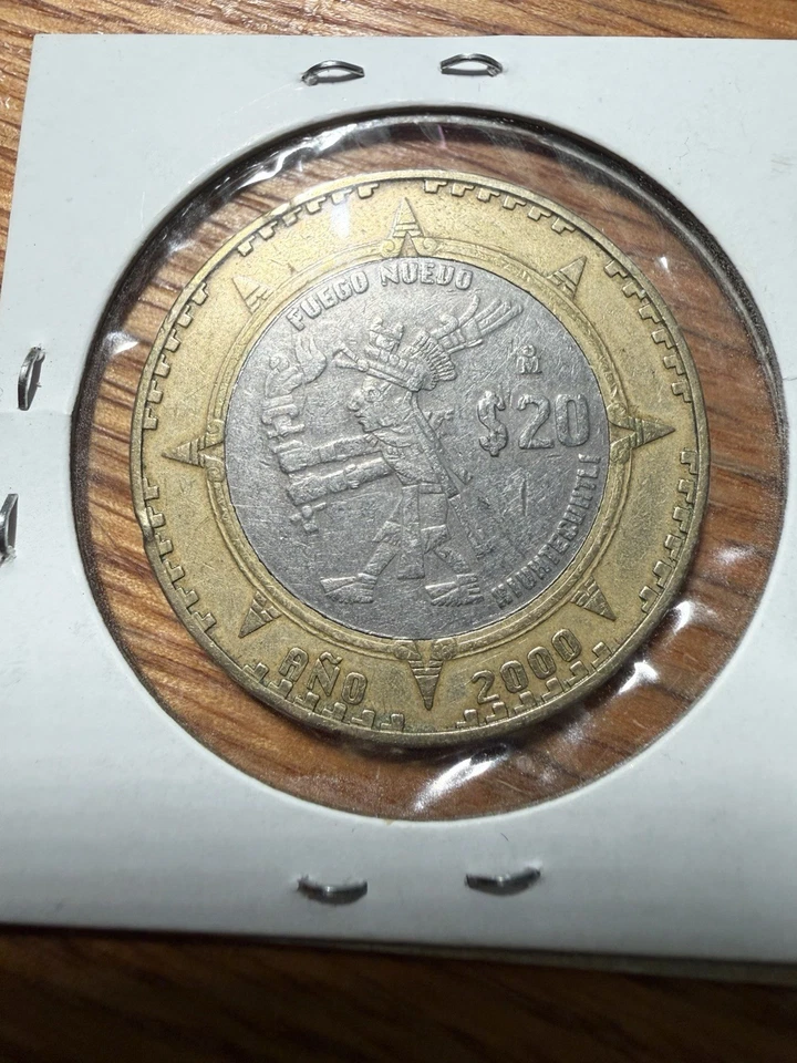 🇲🇽 20 Mexican Pesos Coin 2000 Xiuhtecuhtli Fuego Nuevo - Mexico KM#  637 - Image 2 of 3