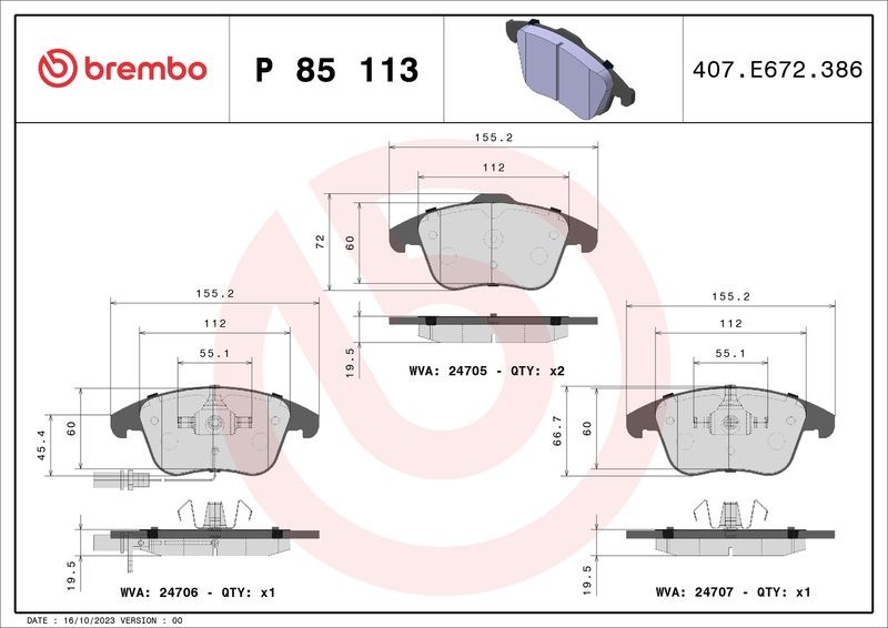 Brembo Brake Pads Set Front P85113X 8K0698151A 8K0698151F 8K0098301F L8K0698151A