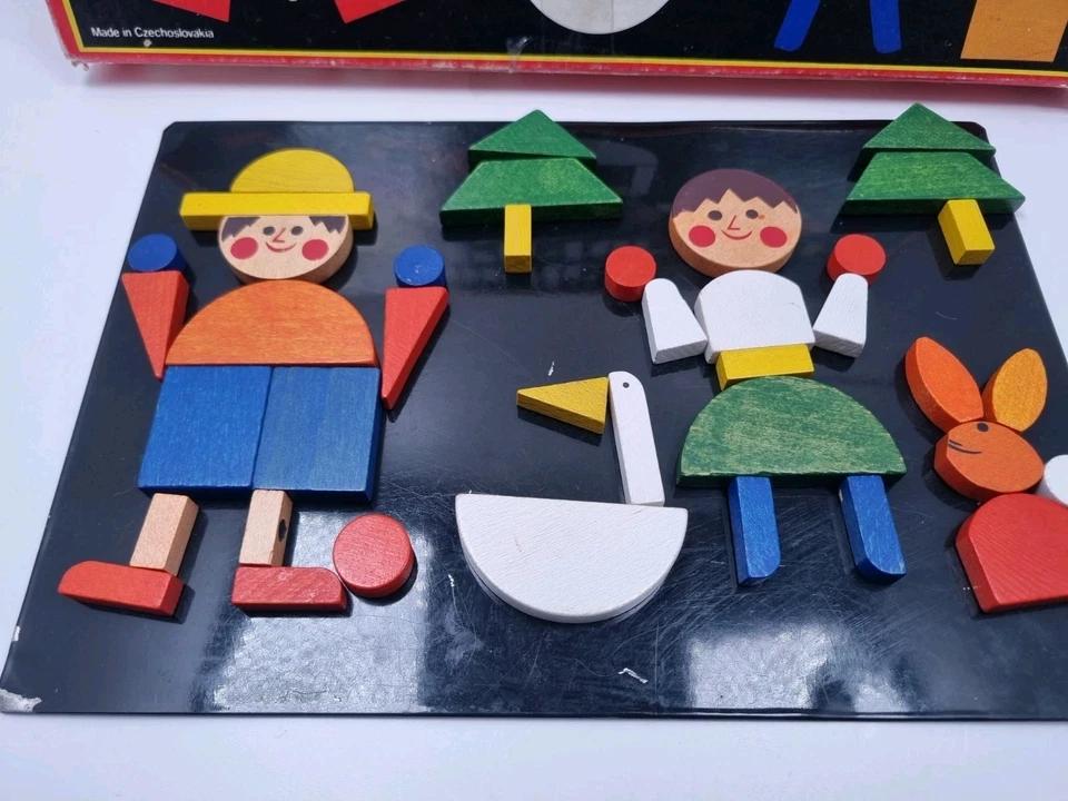 Vintage 70s Magnetic Pictures  Activity Board wooden pieces Czechoslovakia  - Image 3 of 4
