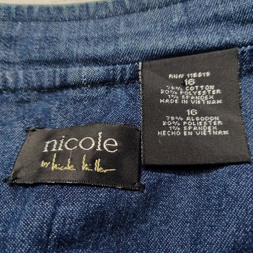 nicole by Nicole Miller Women 16 Blue Cotton Flex Button-Up Denim Jean Jacket - Picture 6 of 19
