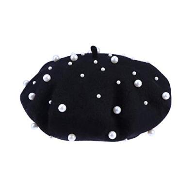 Pearl Autumn Winter Cashmere Beret Starry Beaded Rivet Wool 