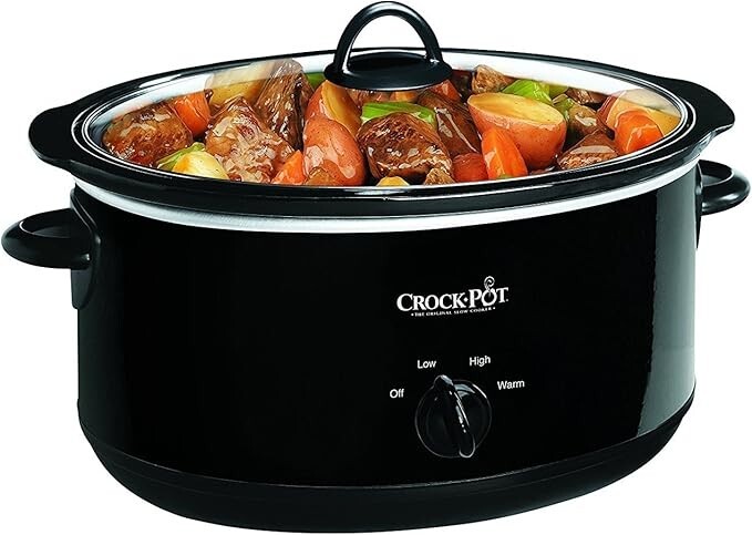 Crock-Pot 8-Quart Large Black Manual Slow Cooker w/ Auto Warm Setting, Serves 10