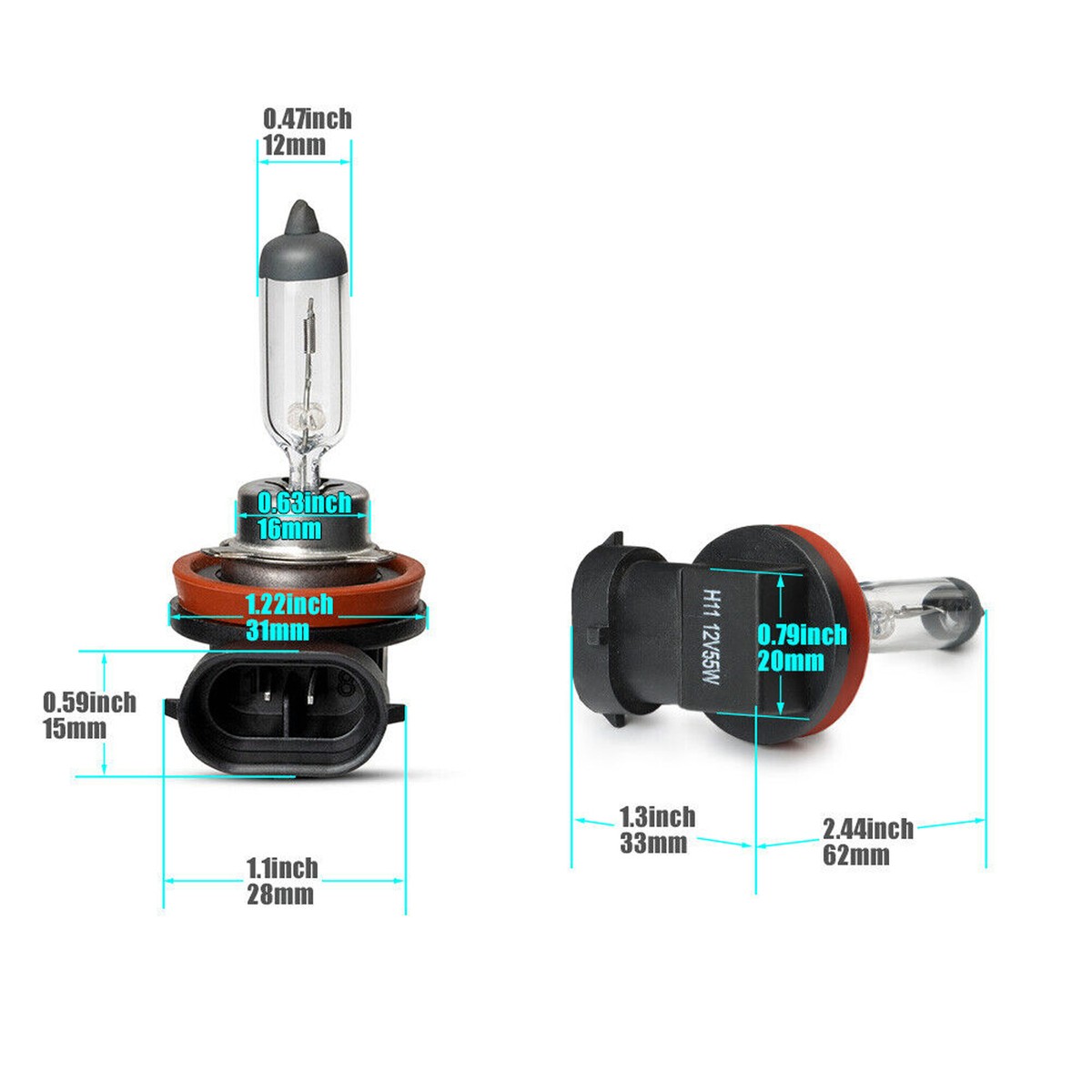 10-Pack Unbranded H11 12V 55W 6000K Ultra Bright White Halogen Fog/Headlight Bulbs – 10000 Lumens