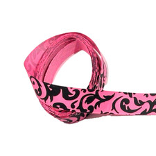 3 yrds 7/8" Black Floral Scroll Damask Design on Pink Grosgrain Ribbon 100 poly