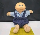 Cabbage Patch Kids Boy Doll Bald Denim Romper Lovely & Unique  vintage  14" Tall