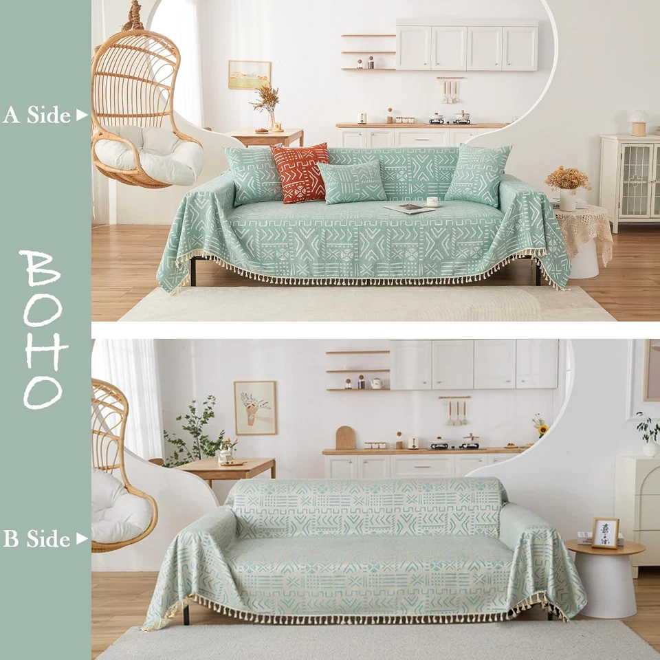 Fundas de sofá de granja verde claro funda de sofá para perros funda de sofá azteca geométrica Foto 2 de 4