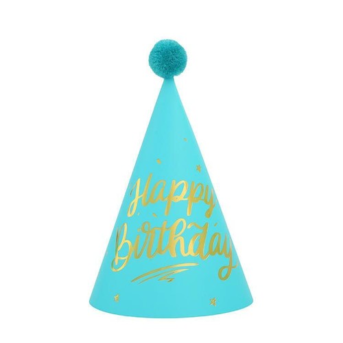 5x Blue/Gold Happy Birthday Party Hats 