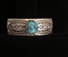 Navajo BLACKGOAT Sterling Silver Turquoise Child Bracelet Sign BLKGT STERLING