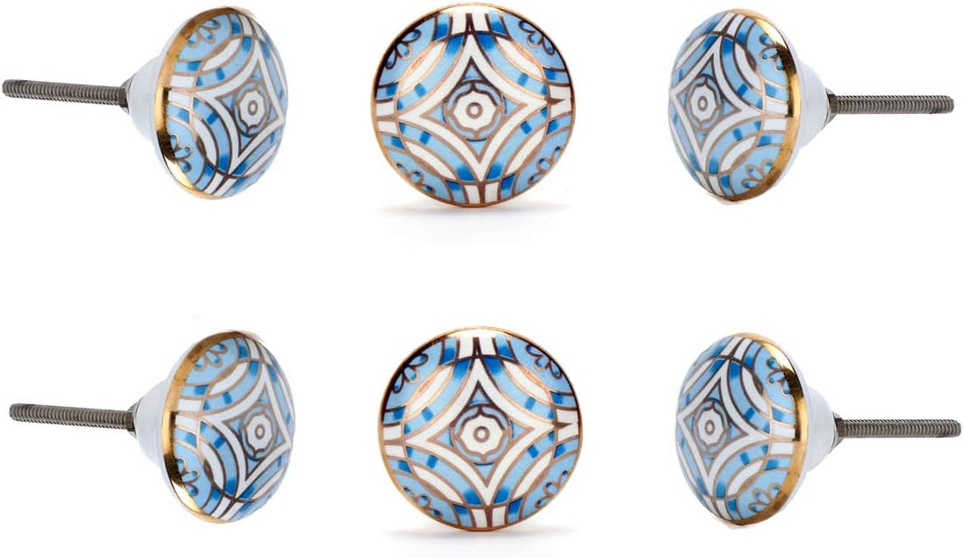 Set of 6 Aster Knob (Ceramic with 24 K Gold) Decorative round Knobs for Home Kit