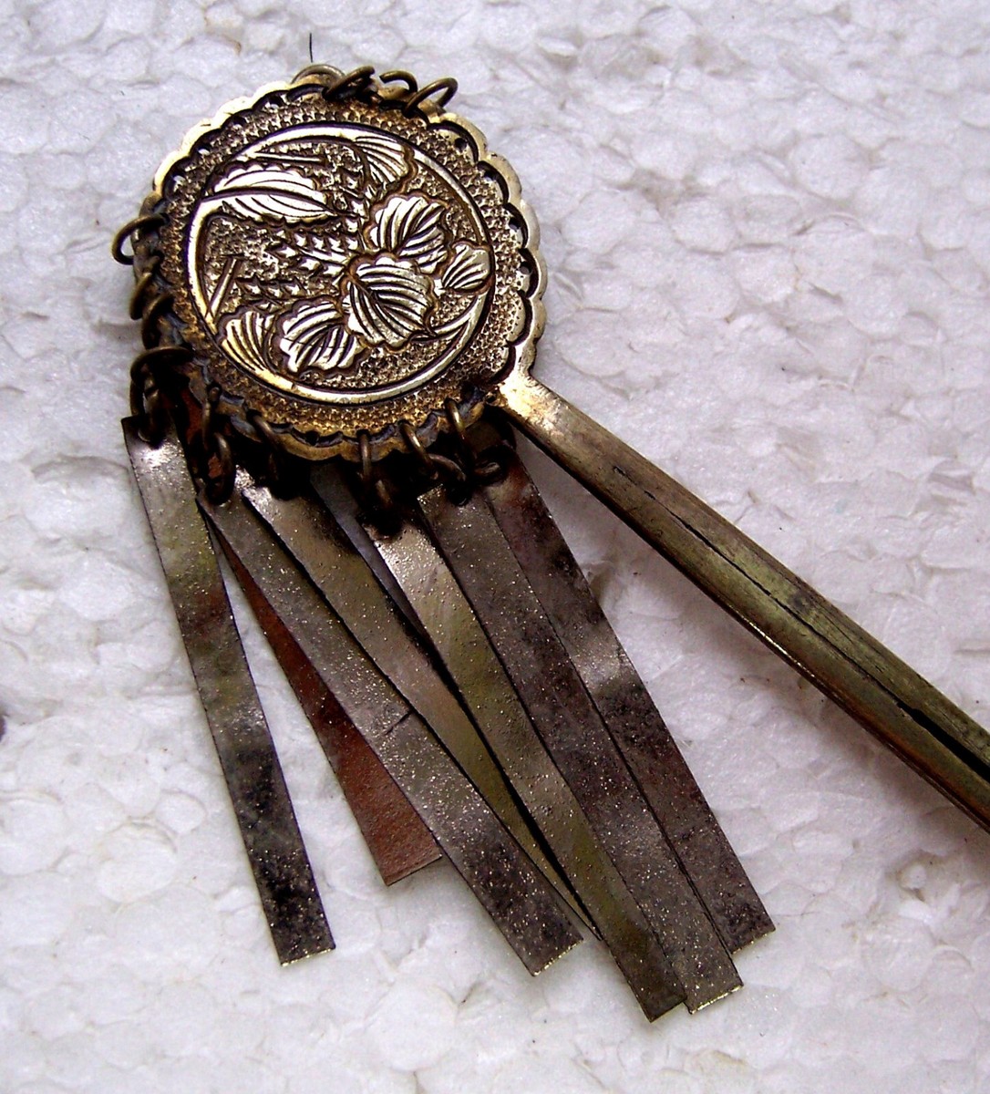 weshapehope カンザシ Three vintage Japanese kanzashi metal hair pins with dangles