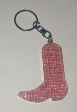 Pink Plaid Enamel Cowboy Boots Western Americana Keychain Key Ring NEW