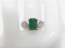 Bellari $12,000 5.50ct Natural Emerald Princess Cut Diamond 18k White Gold Ring