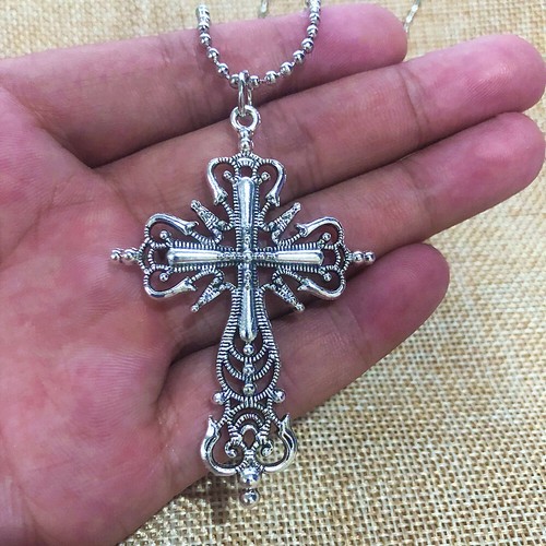 10pcs Jesus Cross Necklace, Silver 
