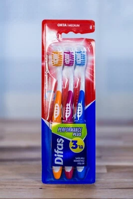 Toothbrushes 3‑Pack (Medium) – Difaş Performance Plus, Non‑Slip Ergonomic Handle