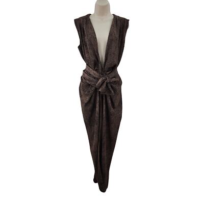 BLUZAT Vest Viscose Snakeskin Wrap Cardigan Duster Tie Belt Brown Wrap Dress XL