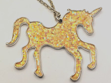 Silver and Pink Glitter Large Unicorn Necklace Pendant 26 in 2x2 in