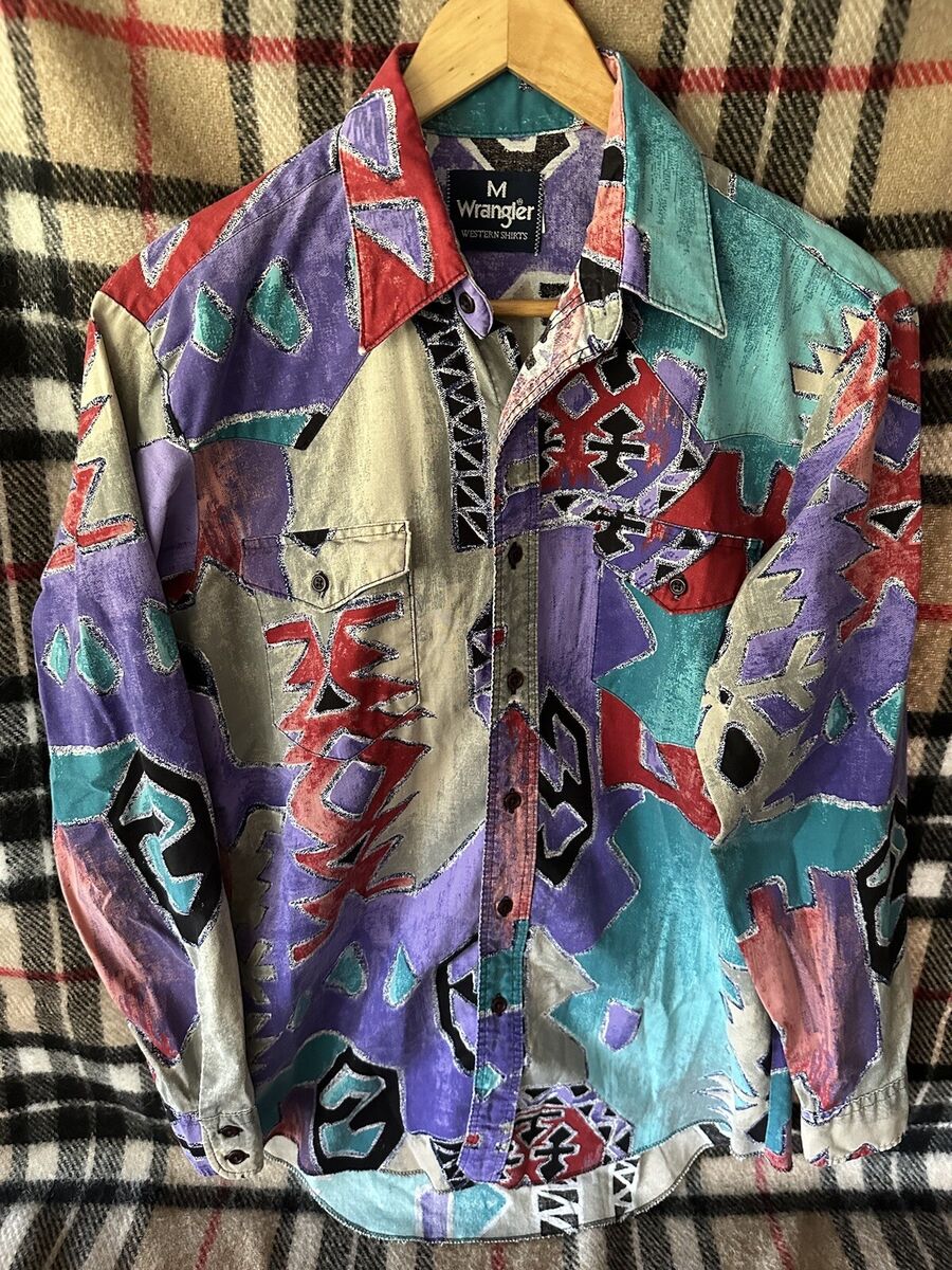 Vtg 90s Wrangler Western Colorful Aztec Print Button Up Vtg 90s Wrangler Western Colorful Aztec Print Button Up