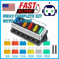 6 Way Blade Fuse Box Block Holder 12-24V Car Boat Power Distribution Panel Board
