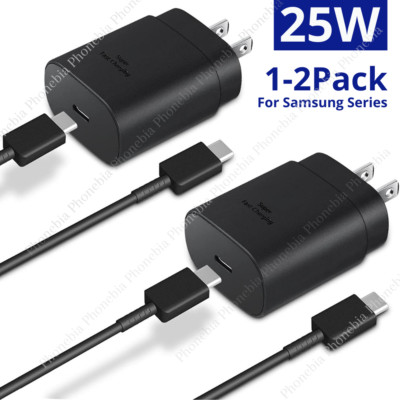 1/2X 25W Super Fast Set Type C Charger Adapter with USB C to C Cable For Samsung