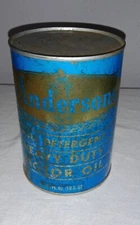 VINTAGE ANDERSONS DEPARTMENT STORE QUART METAL OIL CAN FULL MAUMEE OHIO
