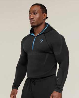 Gymshark Onyx 5.0 Seamless Hoodie Black/Onyx Grey LARGE IN HAND