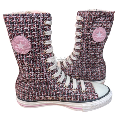 Converse 2006 Vintage XHI RARE Calf Extra High Pink Tweed Zip Sneaker Womens 5 - Photo 1/4