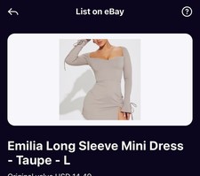 Emilia Long Sleeve Mini Dress - Taupe - L
